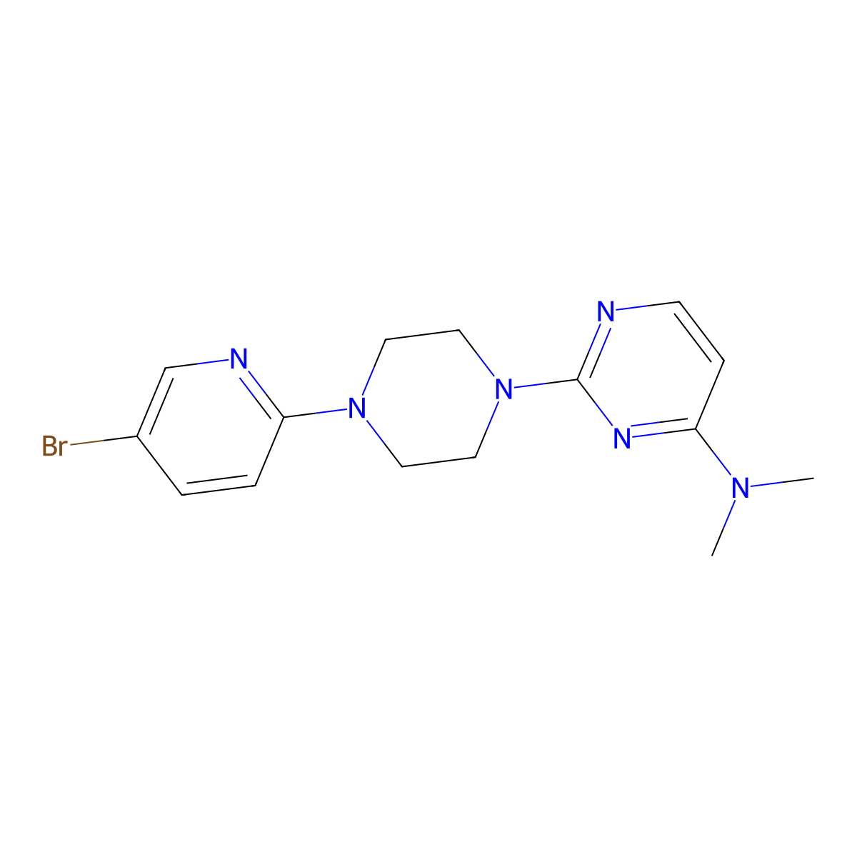 2-[4-(5-bromopyridin-2-yl)piperazin-1-yl]-N,N-dimethylpyrimidin-4-amine molecular structure, CAS 2877710-32-0