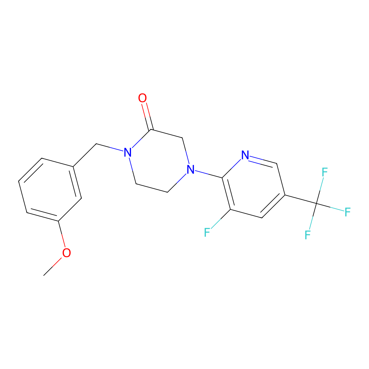 4-[3-Fluoro-5-(trifluoromethyl)pyridin-2-yl]-1-[(3-methoxyphenyl)methyl]piperazin-2-one molecular structure, CAS 2877710-34-2