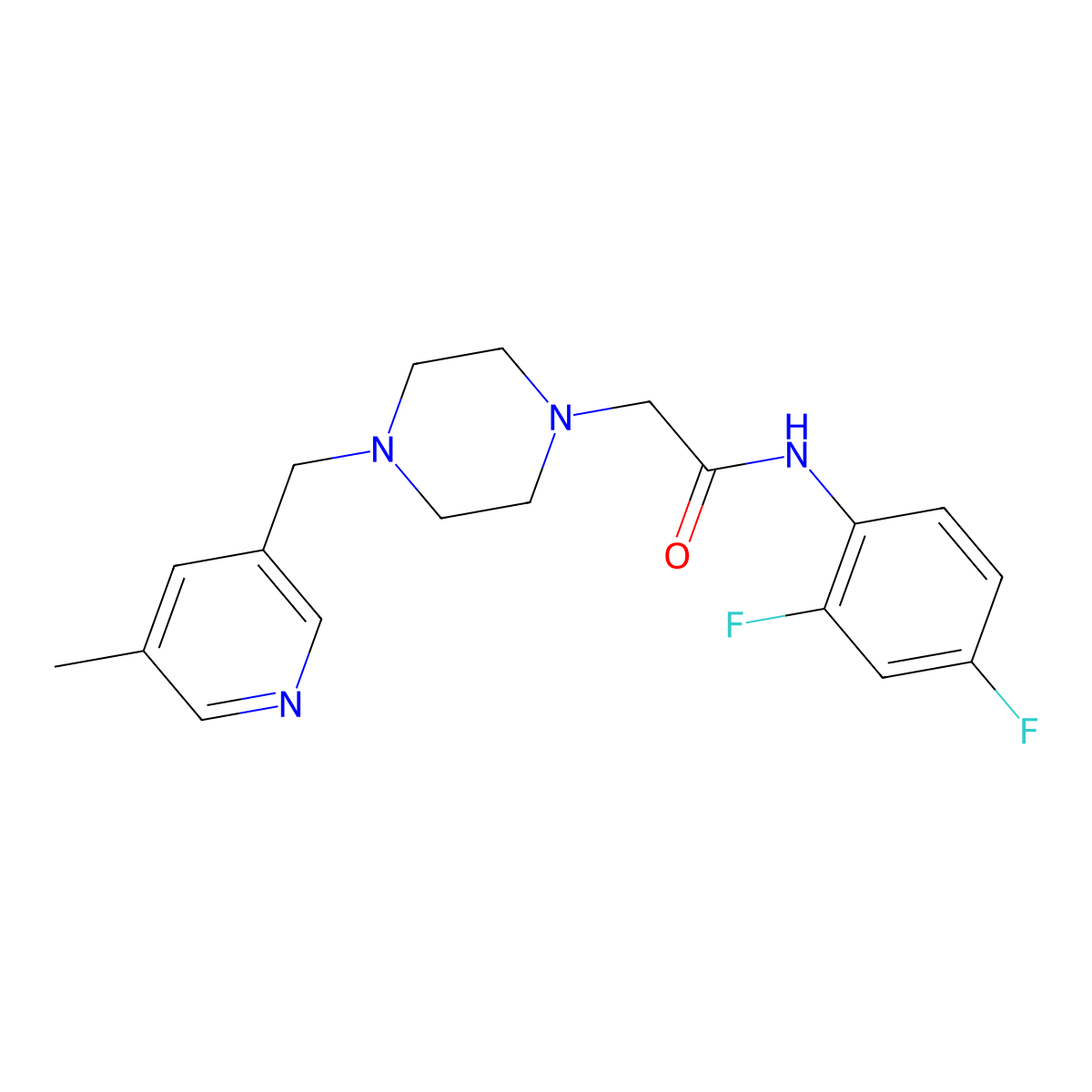 N-(2,4-difluorophenyl)-2-{4-[(5-methylpyridin-3-yl)methyl]piperazin-1-yl}acetamide molecular structure, CAS 2877710-36-4
