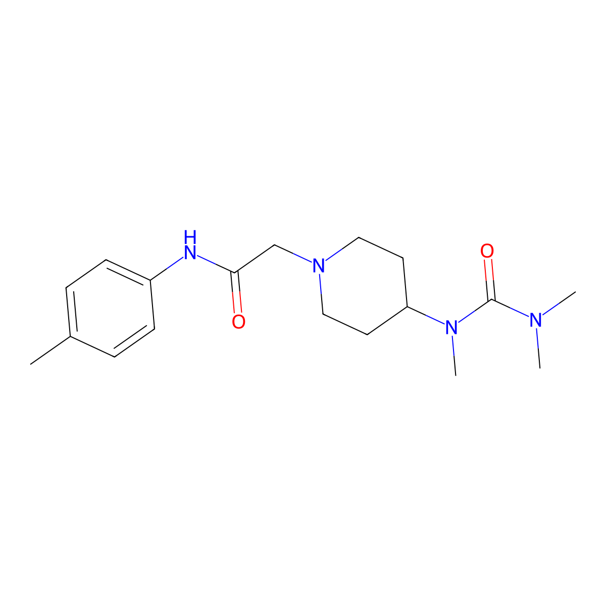 2-{4-[(dimethylcarbamoyl)(methyl)amino]piperidin-1-yl}-N-(4-methylphenyl)acetamide molecular structure, CAS 2877710-41-1