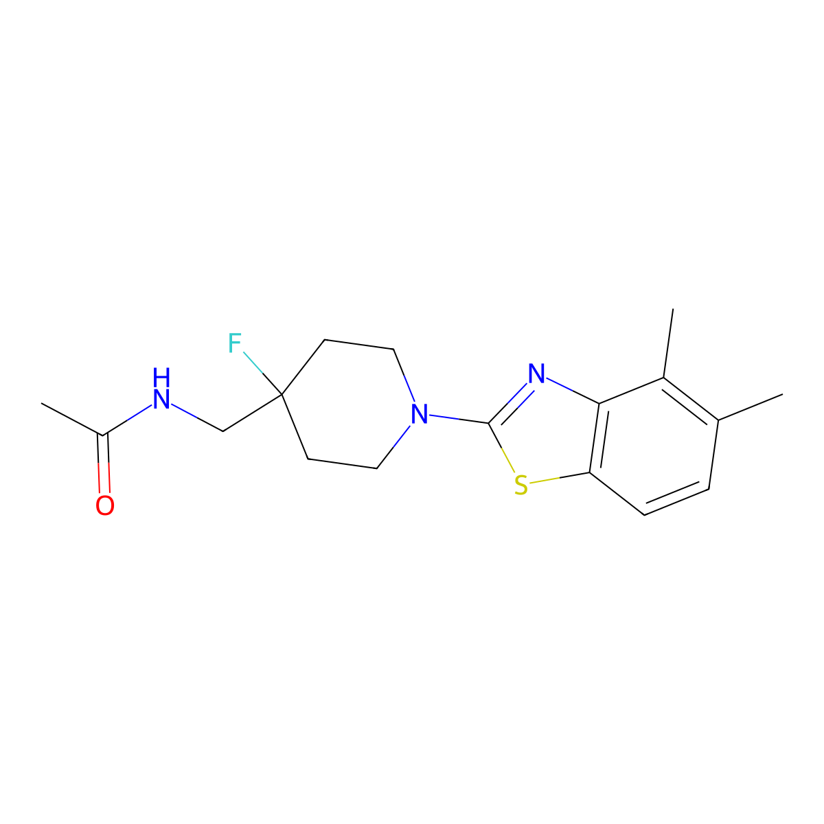 N-{[1-(4,5-dimethyl-1,3-benzothiazol-2-yl)-4-fluoropiperidin-4-yl]methyl}acetamide molecular structure, CAS 2877710-46-6