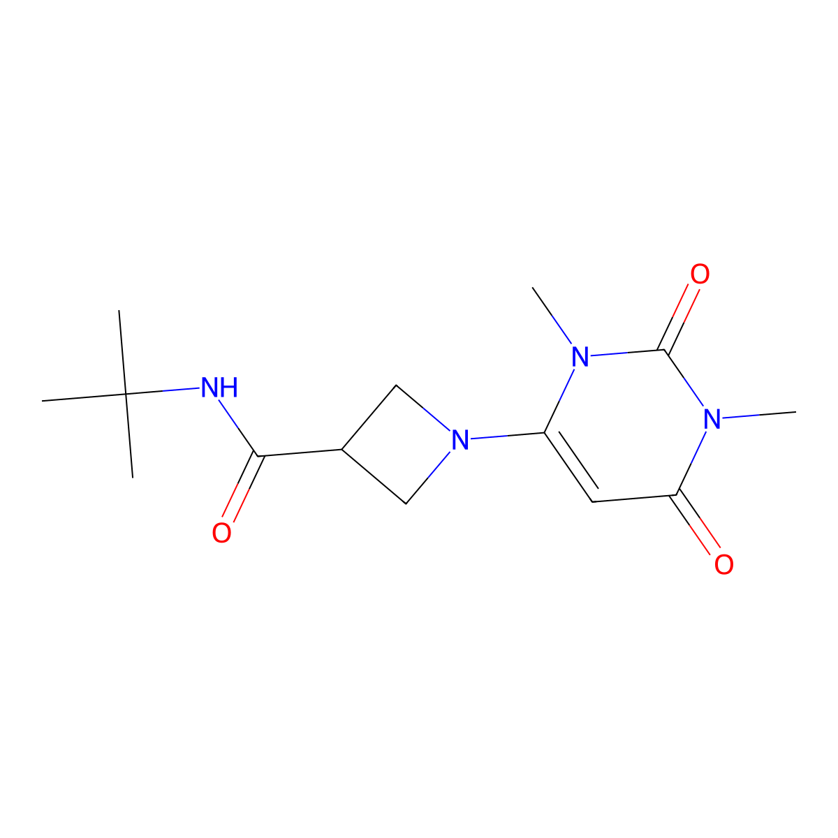 N-tert-butyl-1-(1,3-dimethyl-2,6-dioxo-1,2,3,6-tetrahydropyrimidin-4-yl)azetidine-3-carboxamide molecular structure, CAS 2877710-47-7