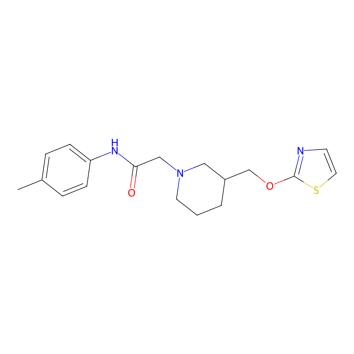 N-(4-methylphenyl)-2-{3-[(1,3-thiazol-2-yloxy)methyl]piperidin-1-yl}acetamide molecular structure, CAS 2877710-55-7
