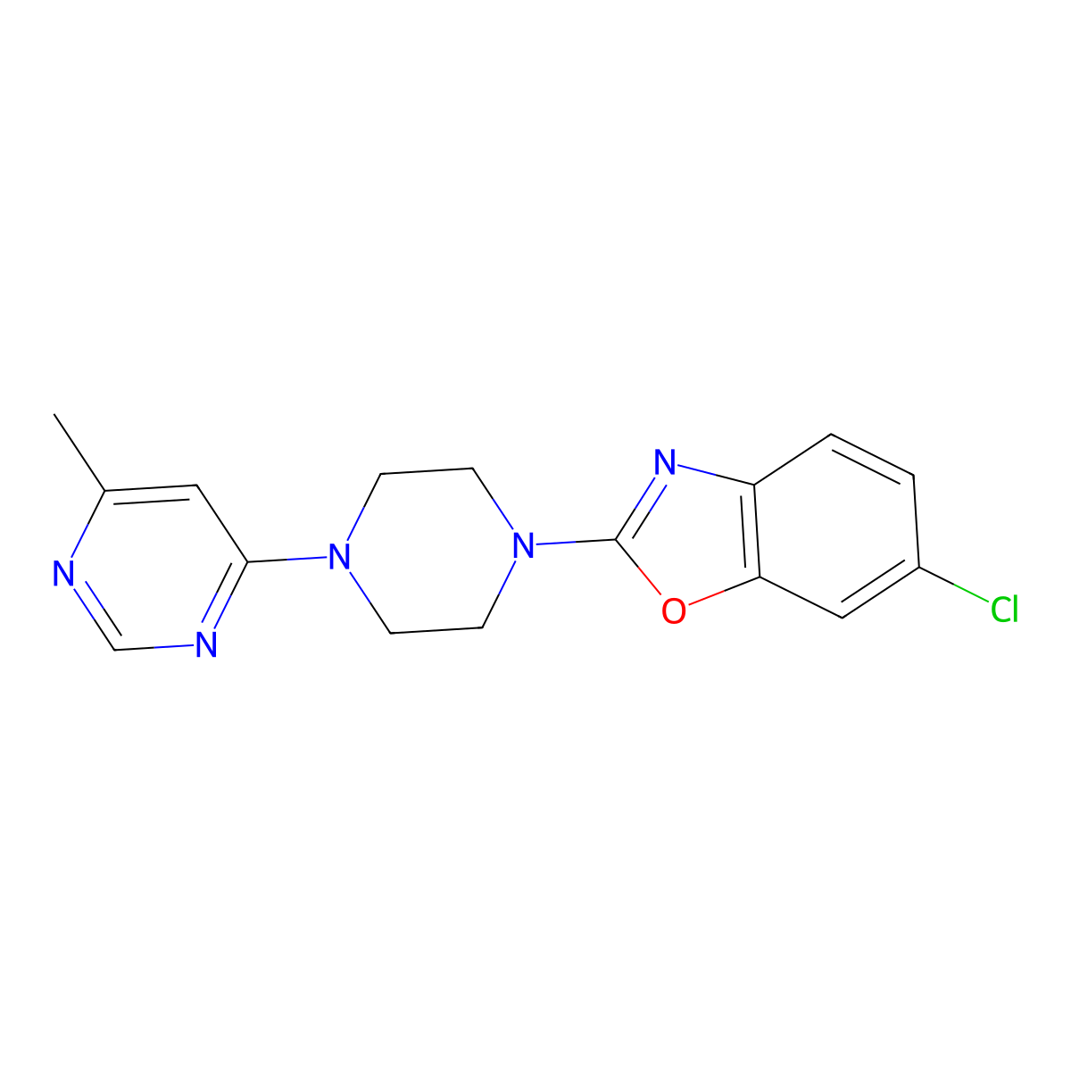 6-Chloro-2-[4-(6-methylpyrimidin-4-yl)piperazin-1-yl]-1,3-benzoxazole molecular structure, CAS 2877710-58-0