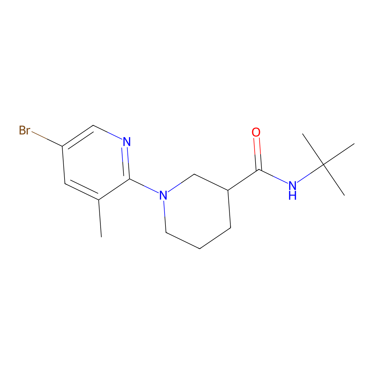 1-(5-bromo-3-methylpyridin-2-yl)-N-tert-butylpiperidine-3-carboxamide molecular structure, CAS 2877710-61-5