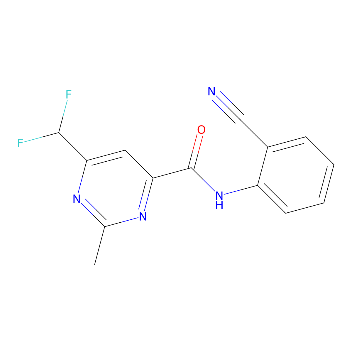 N-(2-cyanophenyl)-6-(difluoromethyl)-2-methylpyrimidine-4-carboxamide molecular structure, CAS 2877710-63-7