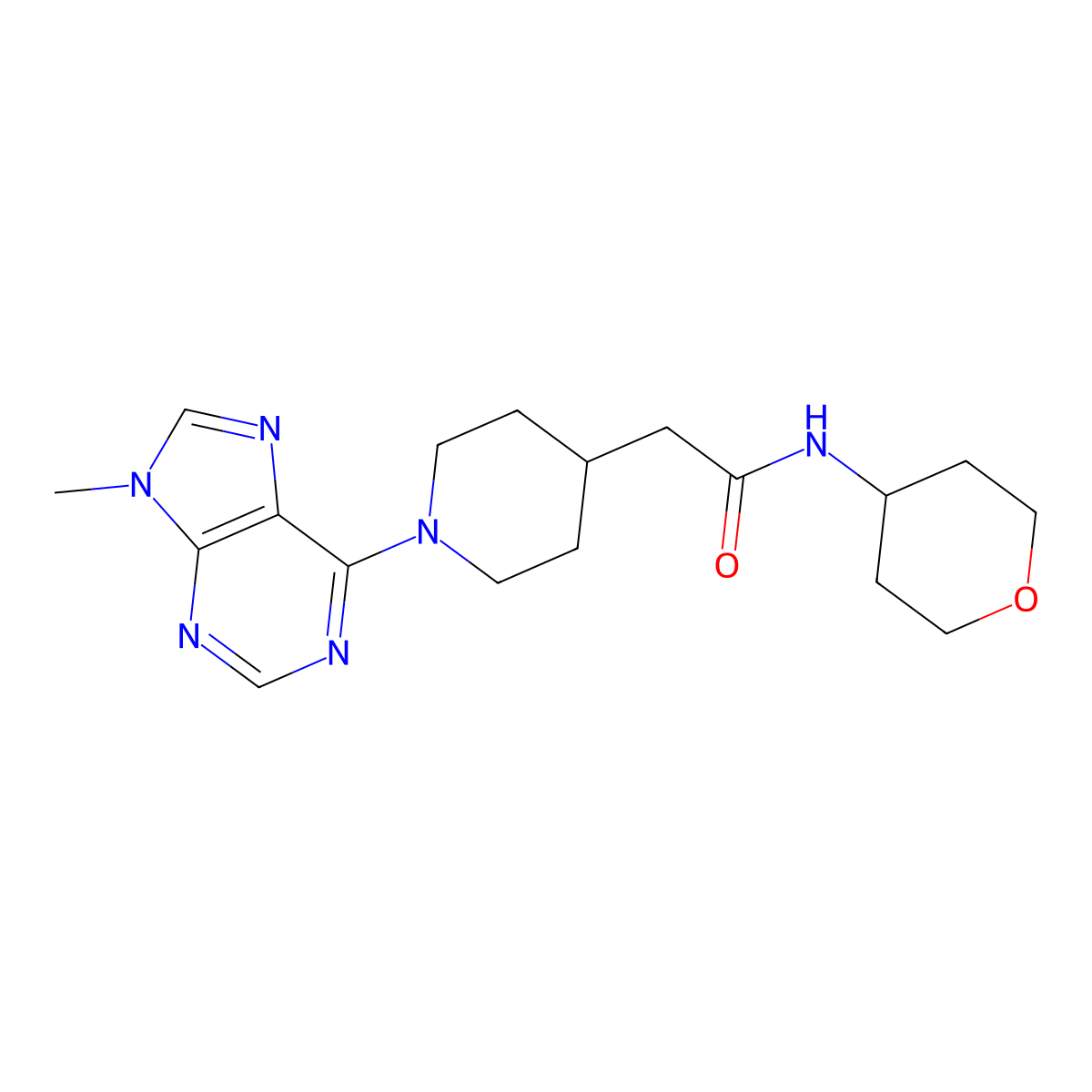 2-[1-(9-methyl-9H-purin-6-yl)piperidin-4-yl]-N-(oxan-4-yl)acetamide molecular structure, CAS 2877710-64-8