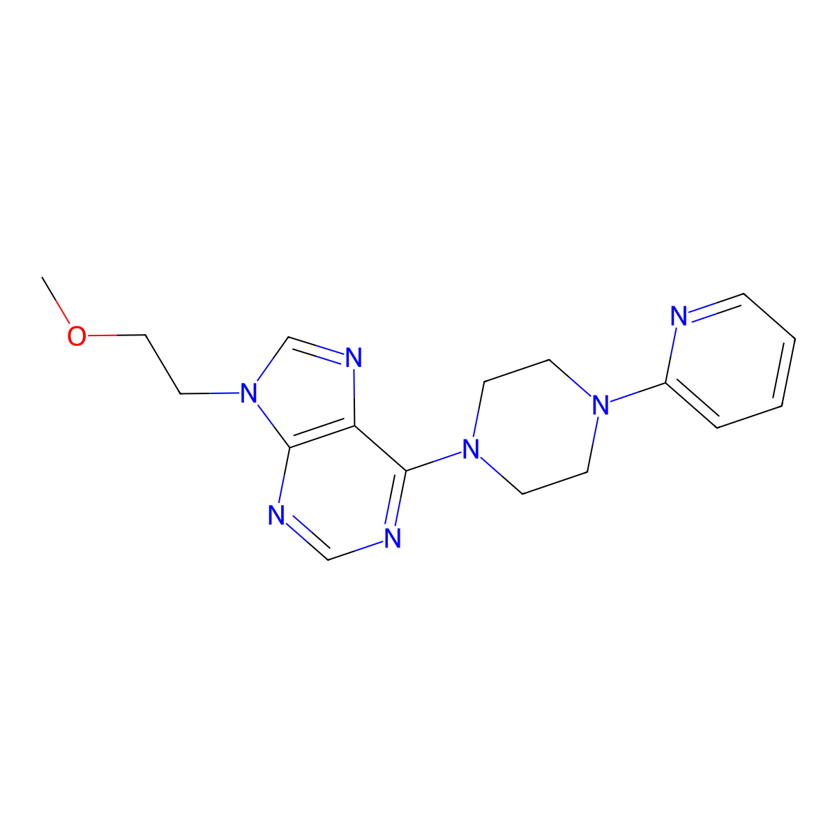 9-(2-methoxyethyl)-6-[4-(pyridin-2-yl)piperazin-1-yl]-9H-purine molecular structure, CAS 2877710-67-1