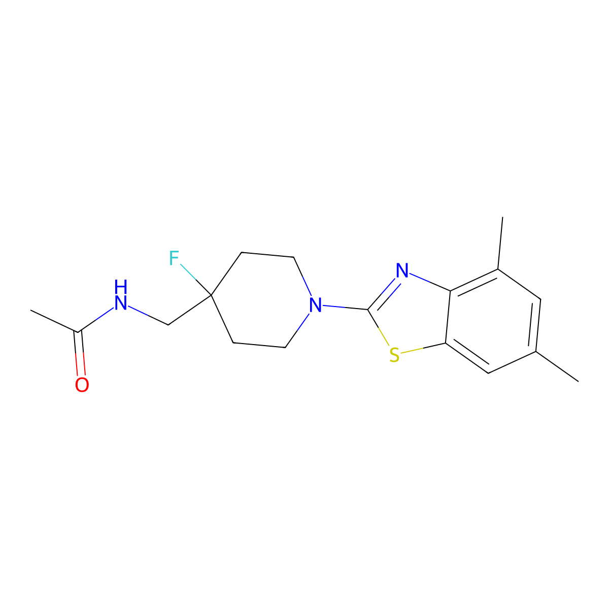 N-{[1-(4,6-dimethyl-1,3-benzothiazol-2-yl)-4-fluoropiperidin-4-yl]methyl}acetamide molecular structure, CAS 2877710-69-3