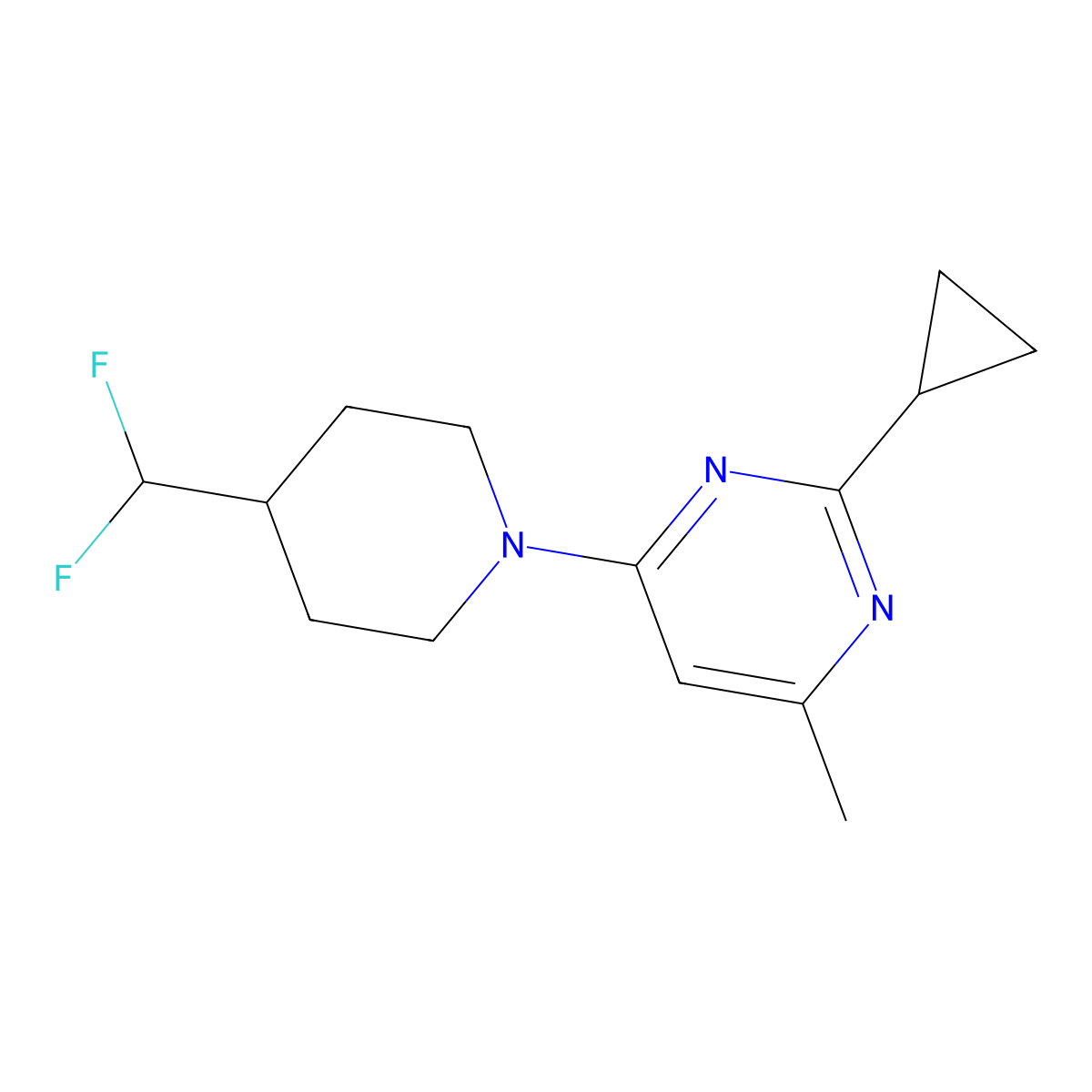 2-Cyclopropyl-4-[4-(difluoromethyl)piperidin-1-yl]-6-methylpyrimidine molecular structure, CAS 2877710-74-0