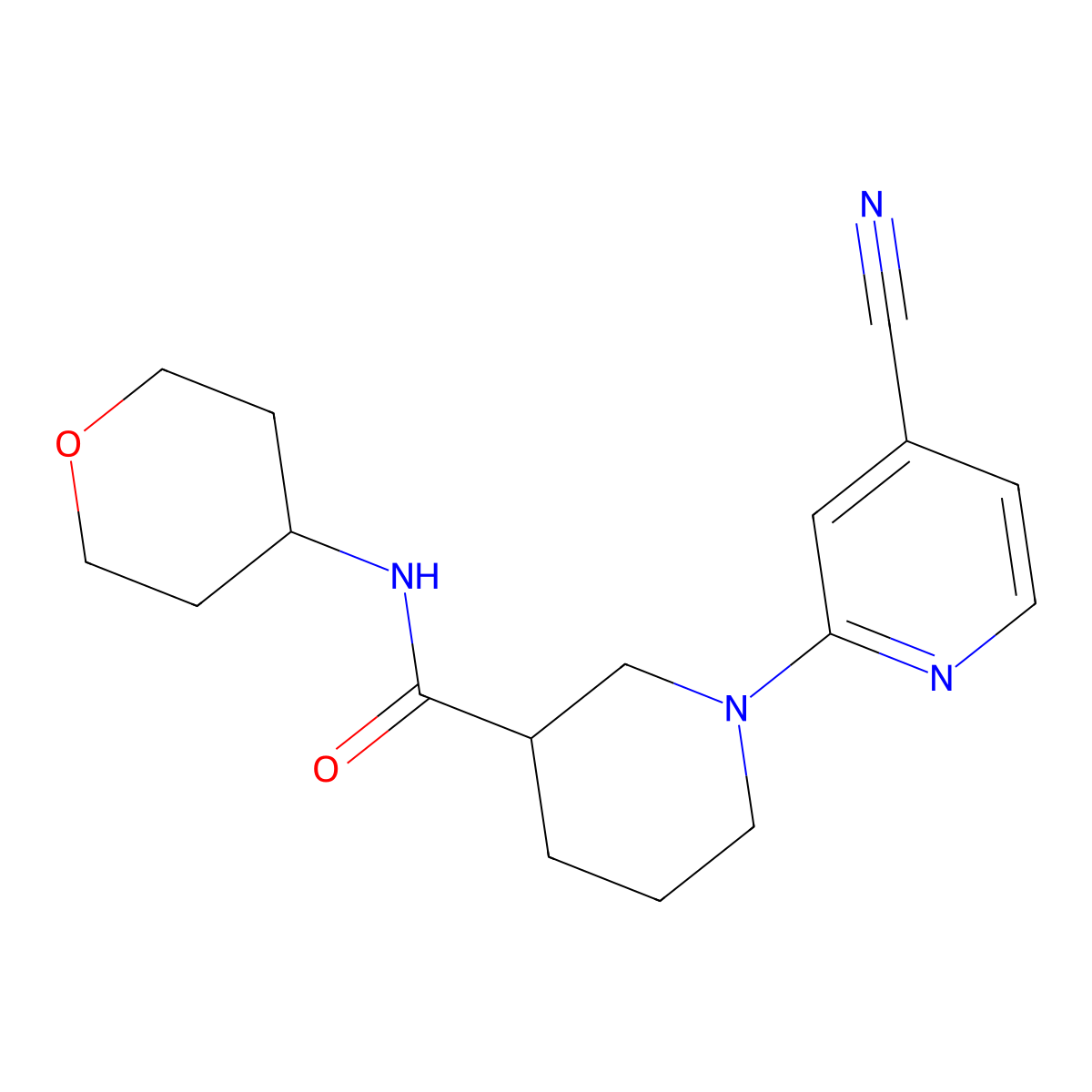 1-(4-cyanopyridin-2-yl)-N-(oxan-4-yl)piperidine-3-carboxamide molecular structure, CAS 2877710-75-1