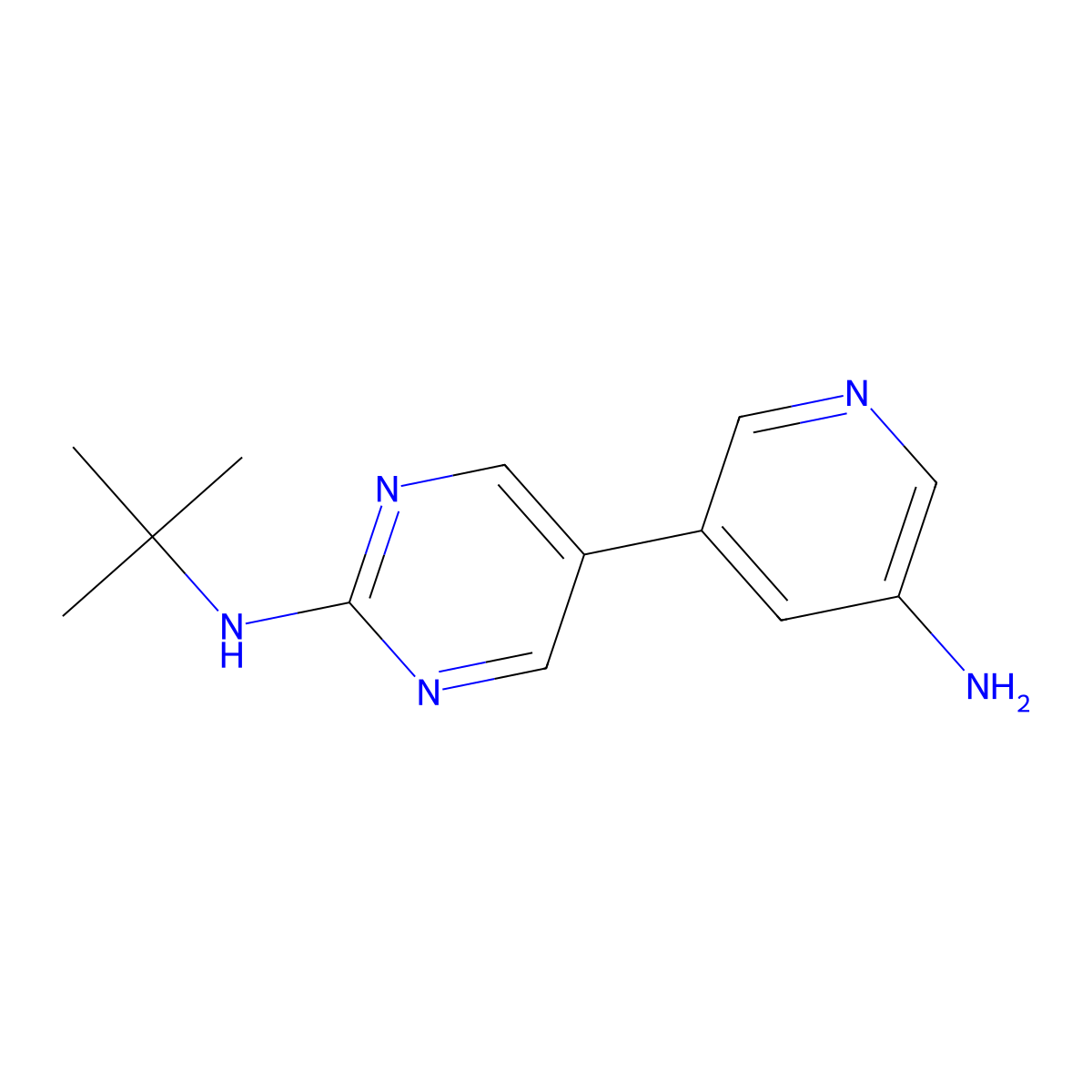 5-(5-aminopyridin-3-yl)-N-tert-butylpyrimidin-2-amine molecular structure, CAS 2877710-76-2
