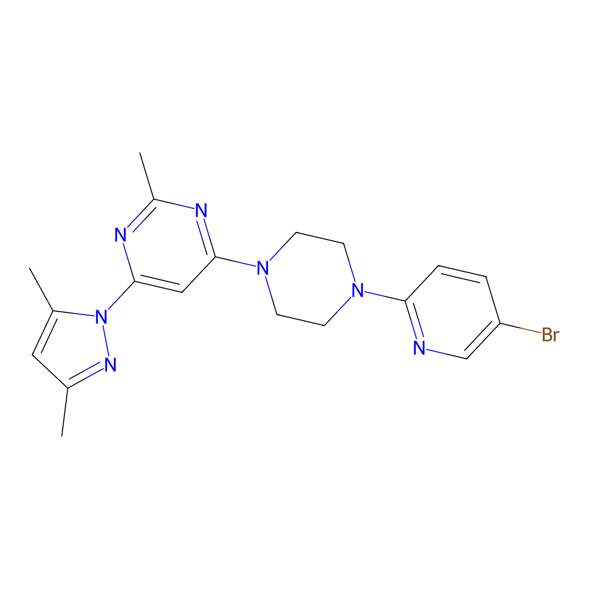 4-[4-(5-bromopyridin-2-yl)piperazin-1-yl]-6-(3,5-dimethyl-1H-pyrazol-1-yl)-2-methylpyrimidine molecular structure, CAS 2877710-77-3