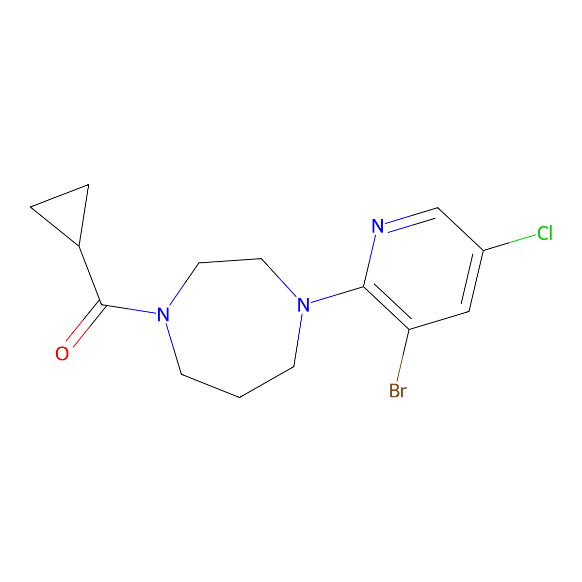 1-(3-Bromo-5-chloropyridin-2-yl)-4-cyclopropanecarbonyl-1,4-diazepane molecular structure, CAS 2877710-82-0