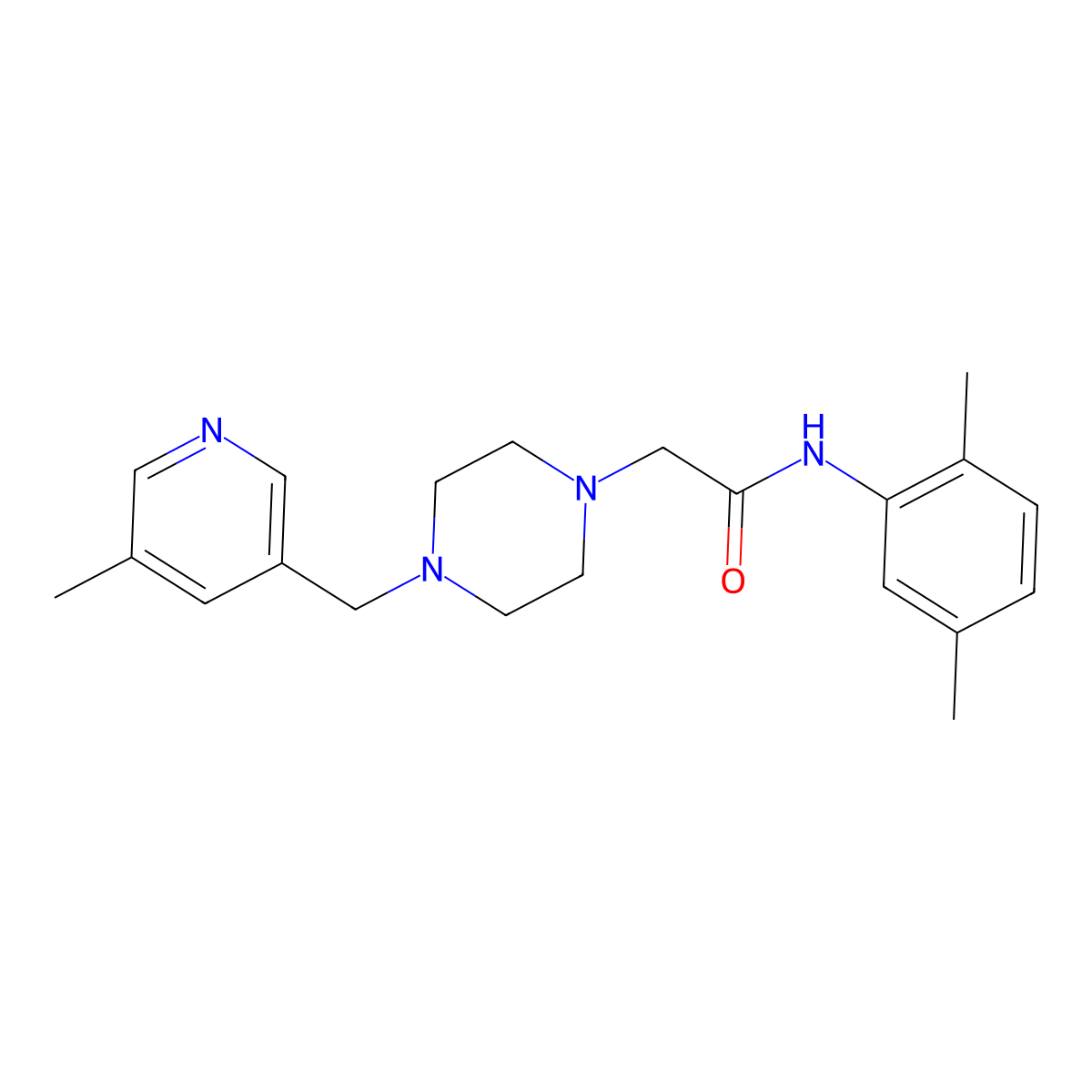 N-(2,5-dimethylphenyl)-2-{4-[(5-methylpyridin-3-yl)methyl]piperazin-1-yl}acetamide molecular structure, CAS 2877710-87-5