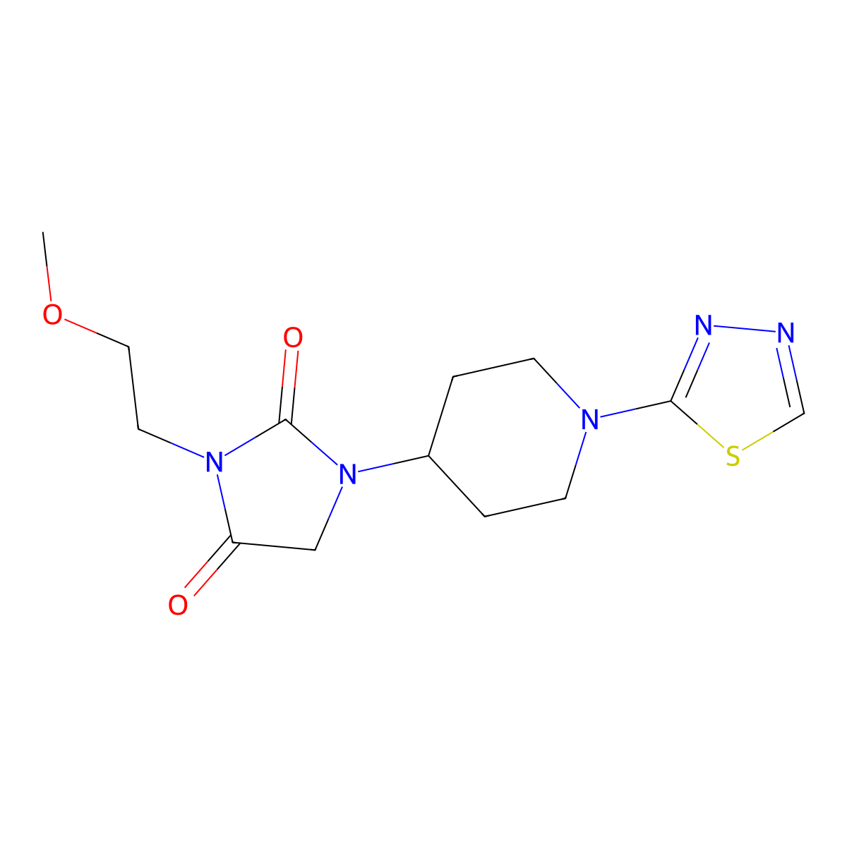 3-(2-Methoxyethyl)-1-[1-(1,3,4-thiadiazol-2-yl)piperidin-4-yl]imidazolidine-2,4-dione molecular structure, CAS 2877710-88-6