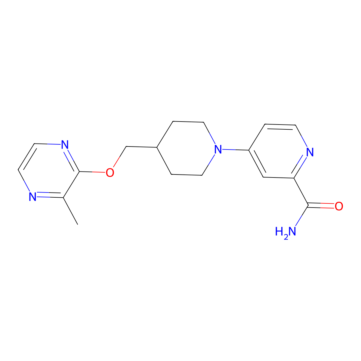 4-(4-{[(3-Methylpyrazin-2-yl)oxy]methyl}piperidin-1-yl)pyridine-2-carboxamide molecular structure, CAS 2877710-92-2