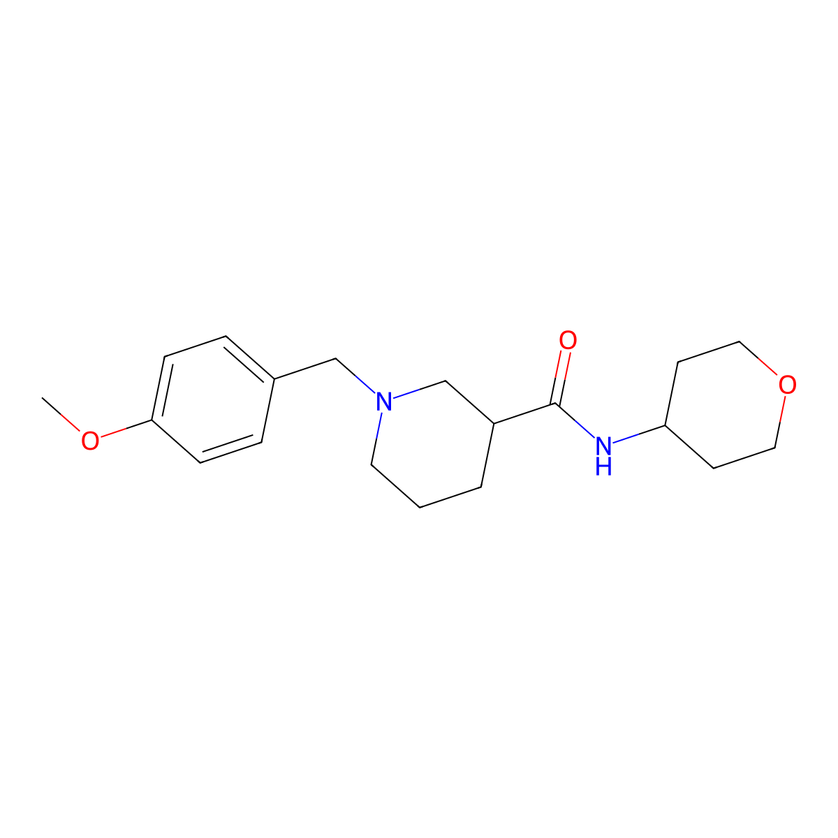 1-[(4-methoxyphenyl)methyl]-N-(oxan-4-yl)piperidine-3-carboxamide molecular structure, CAS 2877710-94-4