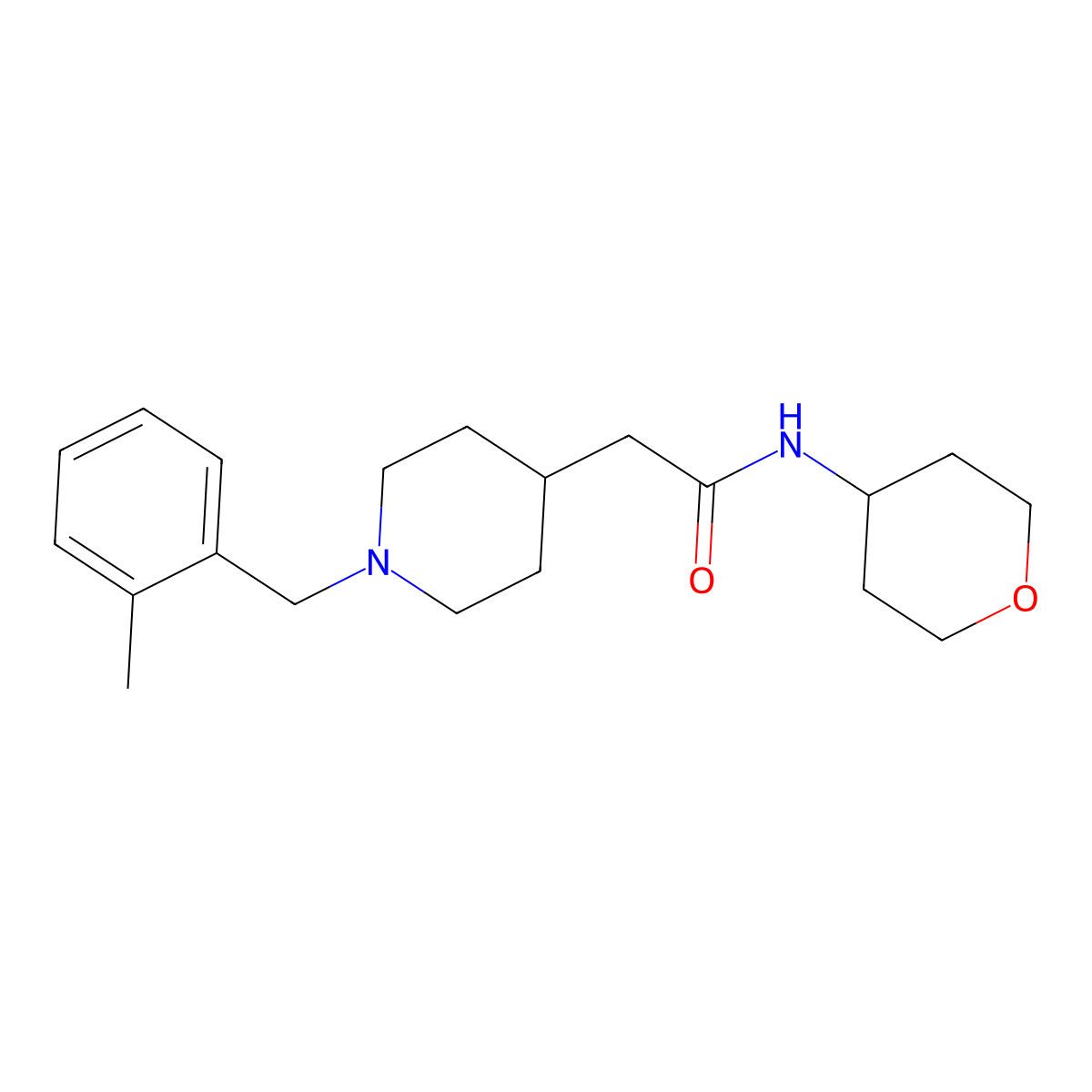 2-{1-[(2-methylphenyl)methyl]piperidin-4-yl}-N-(oxan-4-yl)acetamide molecular structure, CAS 2877710-97-7
