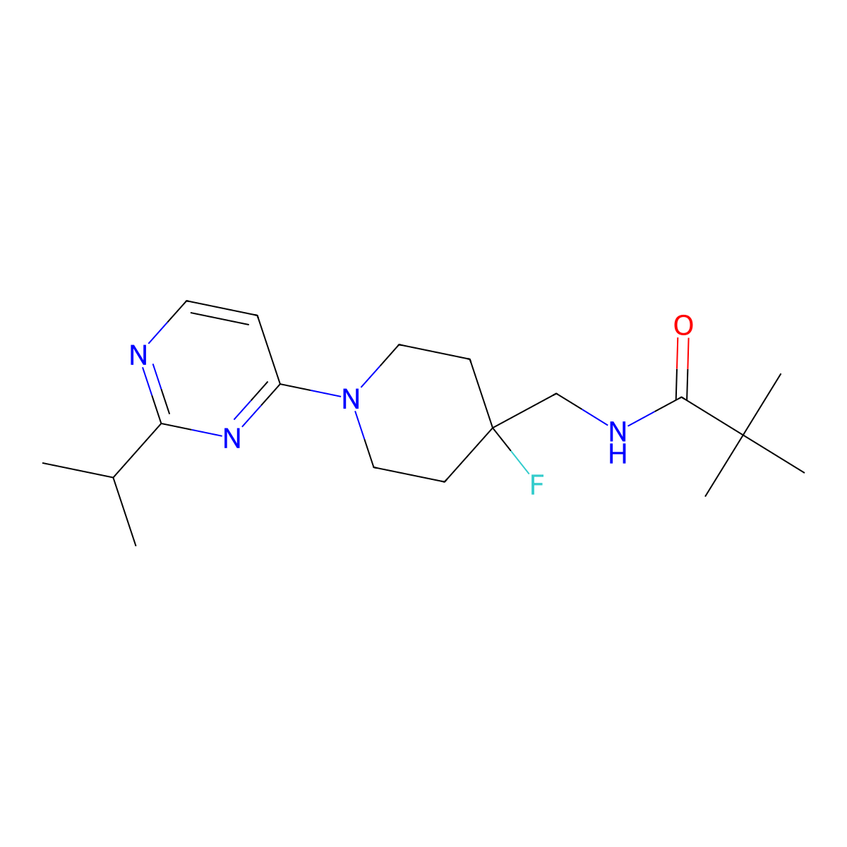 N-({4-fluoro-1-[2-(propan-2-yl)pyrimidin-4-yl]piperidin-4-yl}methyl)-2,2-dimethylpropanamide molecular structure, CAS 2877710-99-9