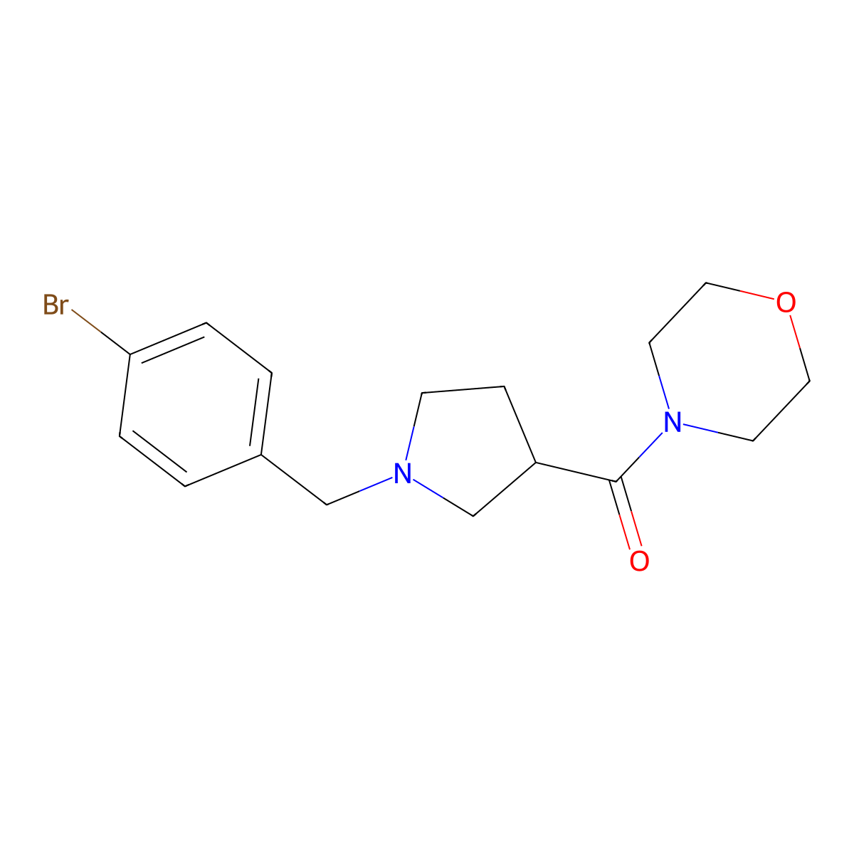4-{1-[(4-Bromophenyl)methyl]pyrrolidine-3-carbonyl}morpholine molecular structure, CAS 2877711-00-5