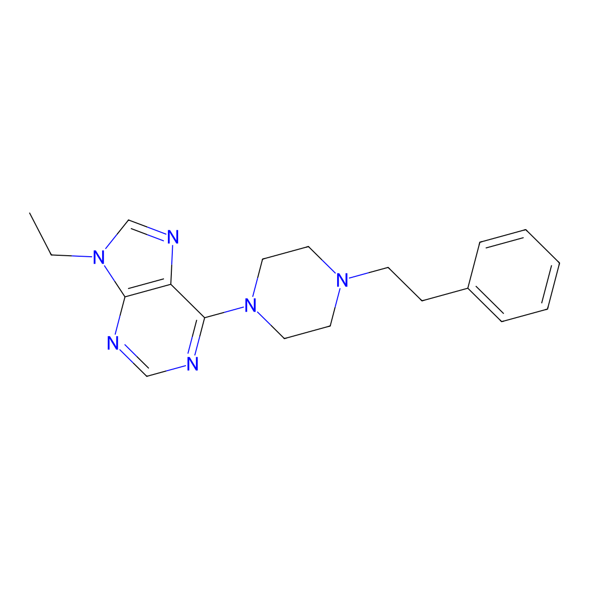 9-ethyl-6-[4-(2-phenylethyl)piperazin-1-yl]-9H-purine molecular structure, CAS 2877711-03-8