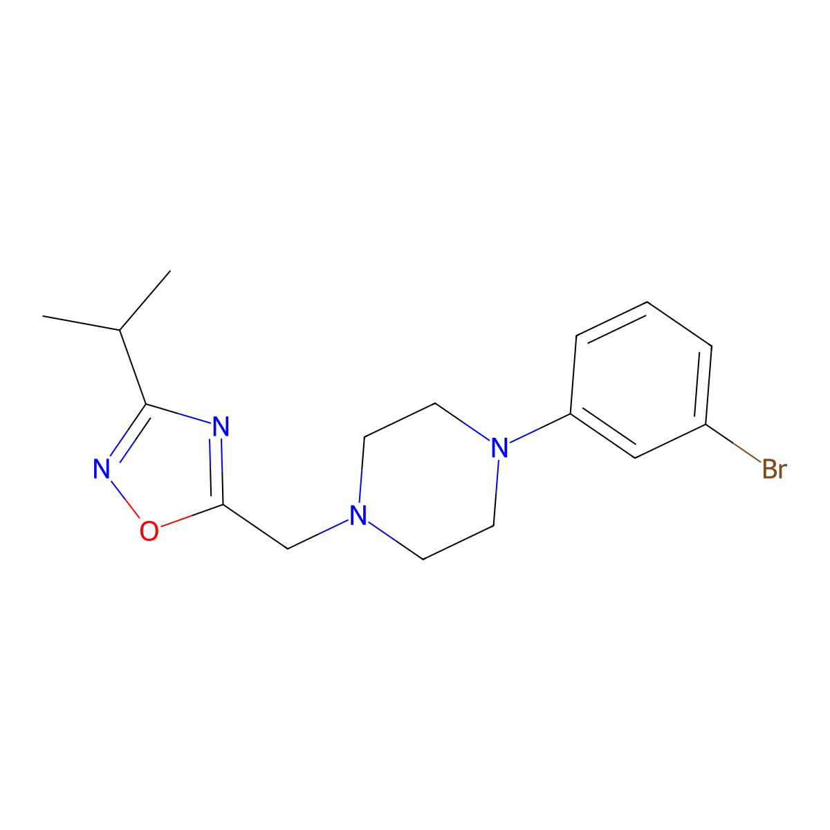 5-[[4-(3-Bromophenyl)piperazin-1-yl]methyl]-3-propan-2-yl-1,2,4-oxadiazole molecular structure, CAS 2877711-05-0