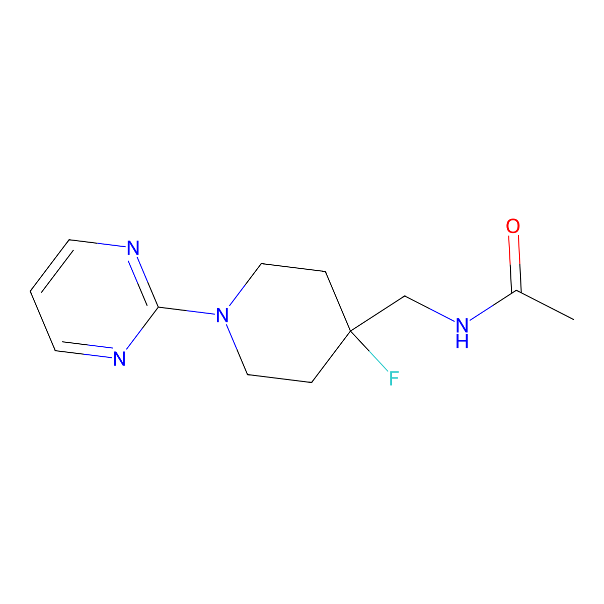 N-{[4-fluoro-1-(pyrimidin-2-yl)piperidin-4-yl]methyl}acetamide molecular structure, CAS 2877711-09-4