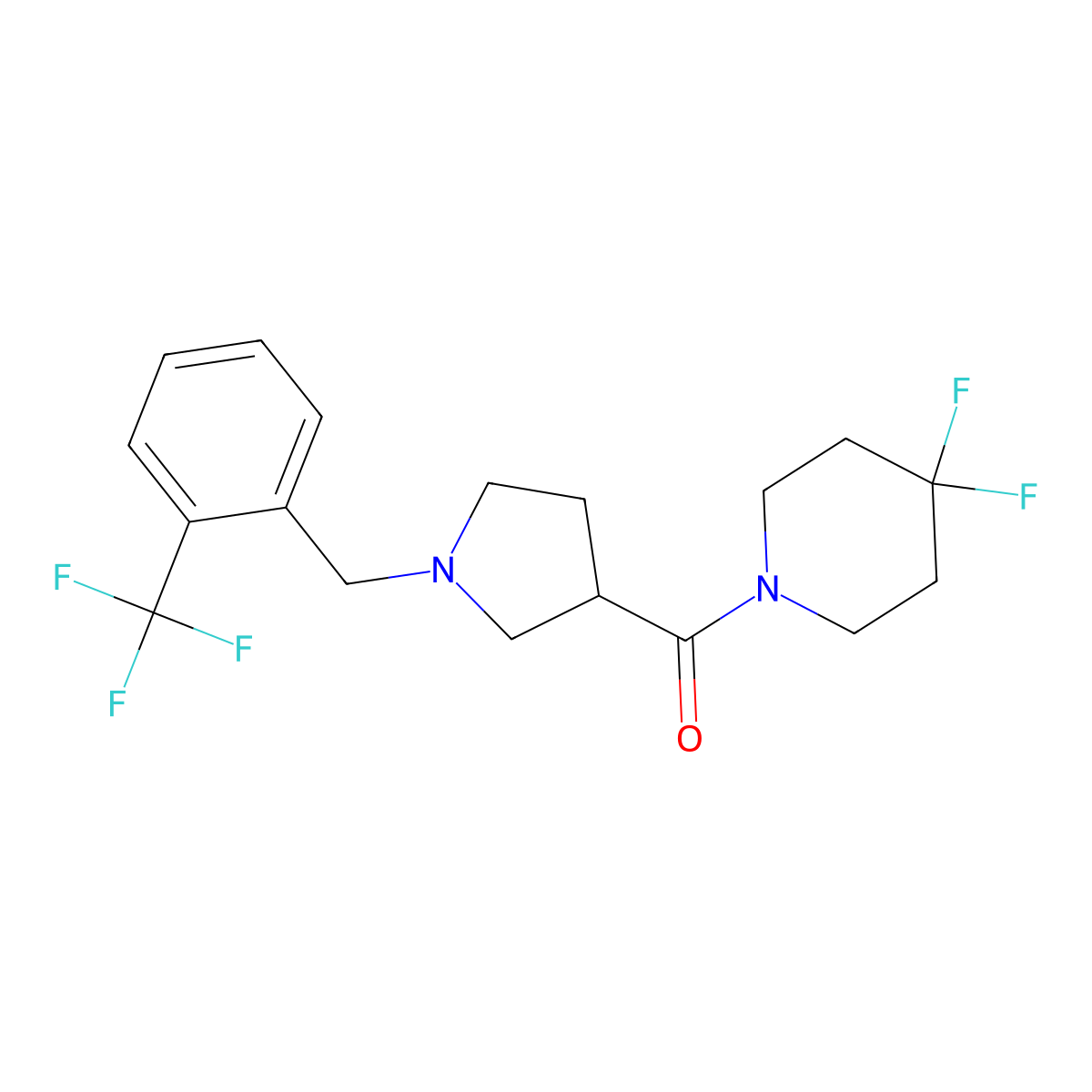 4,4-Difluoro-1-(1-{[2-(trifluoromethyl)phenyl]methyl}pyrrolidine-3-carbonyl)piperidine molecular structure, CAS 2877711-10-7