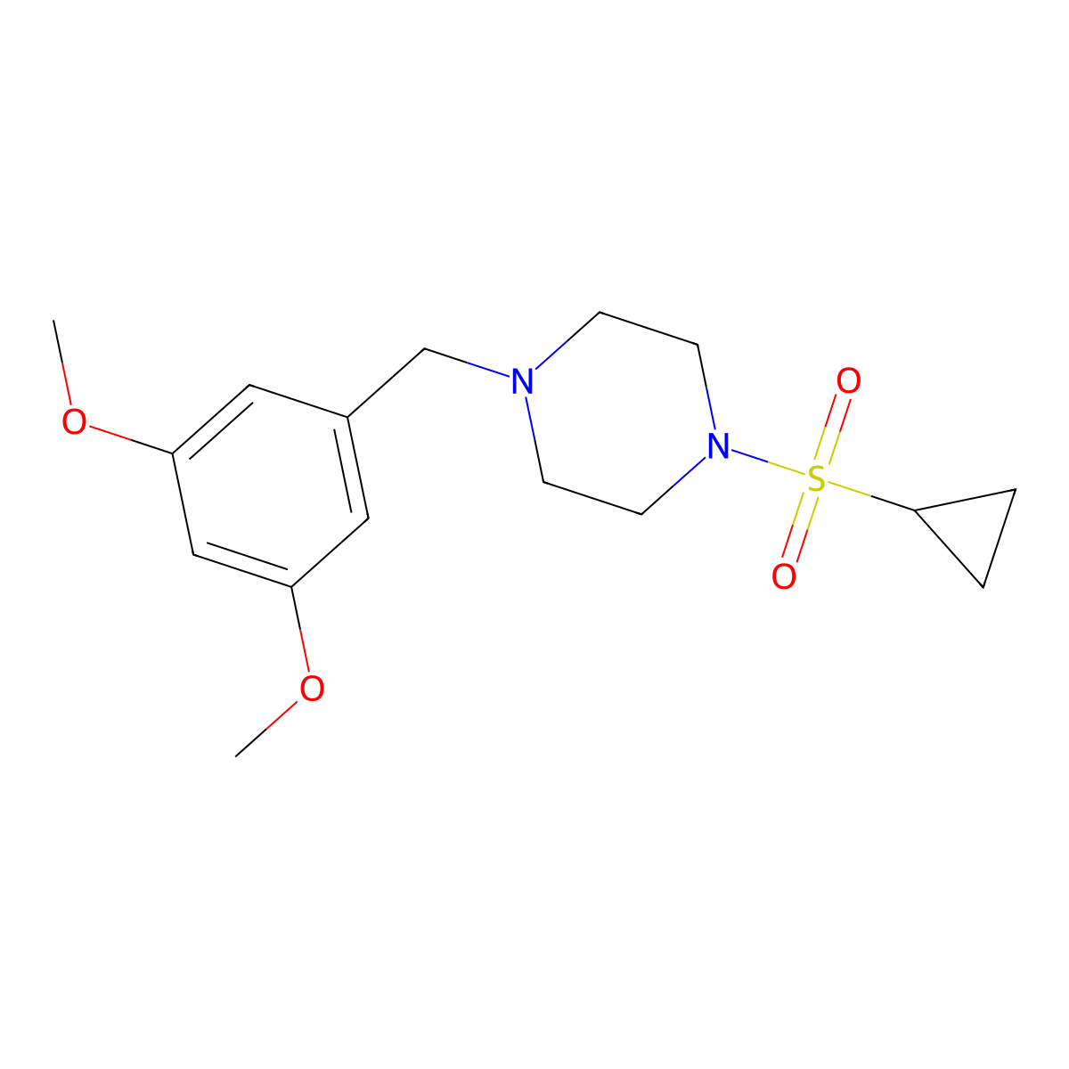 1-(Cyclopropanesulfonyl)-4-[(3,5-dimethoxyphenyl)methyl]piperazine molecular structure, CAS 2877711-12-9