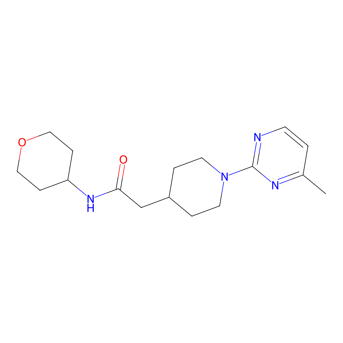 2-[1-(4-methylpyrimidin-2-yl)piperidin-4-yl]-N-(oxan-4-yl)acetamide molecular structure, CAS 2877711-16-3
