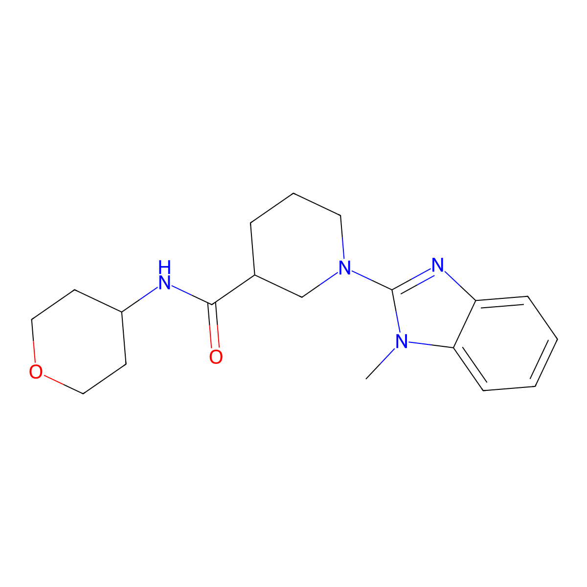 1-(1-methyl-1H-1,3-benzodiazol-2-yl)-N-(oxan-4-yl)piperidine-3-carboxamide molecular structure, CAS 2877711-21-0