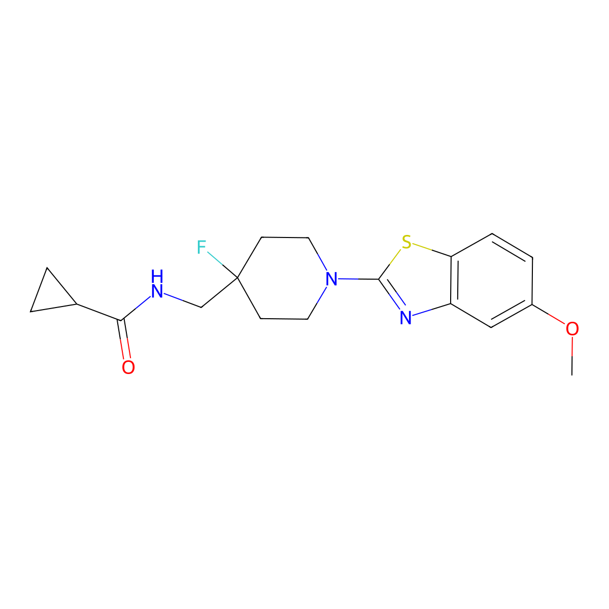 N-{[4-fluoro-1-(5-methoxy-1,3-benzothiazol-2-yl)piperidin-4-yl]methyl}cyclopropanecarboxamide molecular structure, CAS 2877711-28-7
