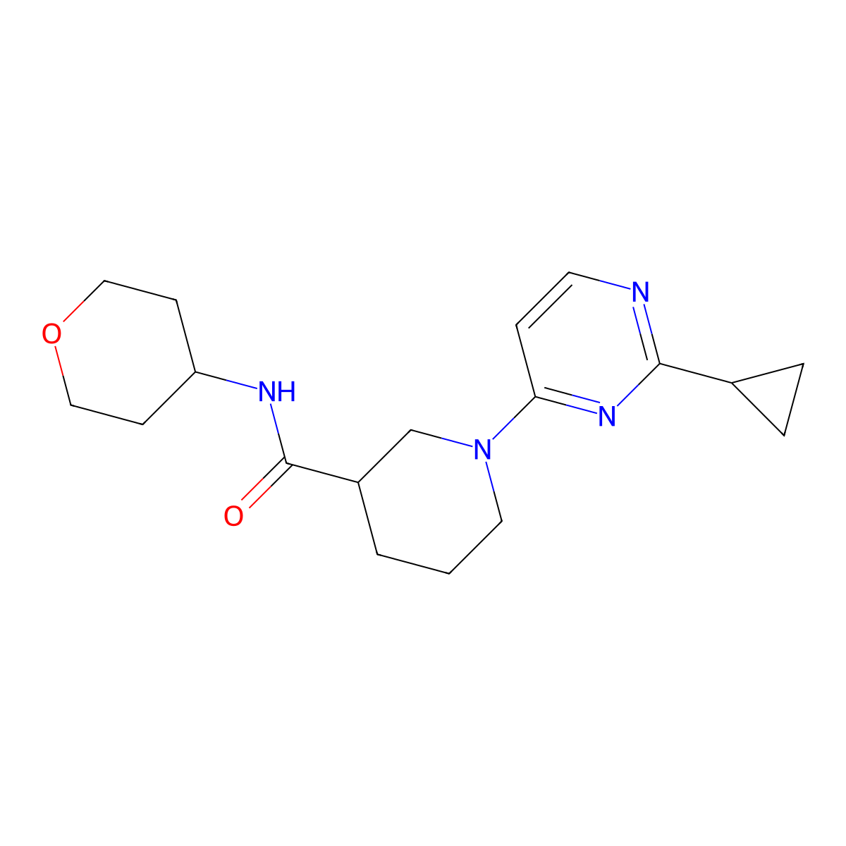 1-(2-cyclopropylpyrimidin-4-yl)-N-(oxan-4-yl)piperidine-3-carboxamide molecular structure, CAS 2877711-29-8