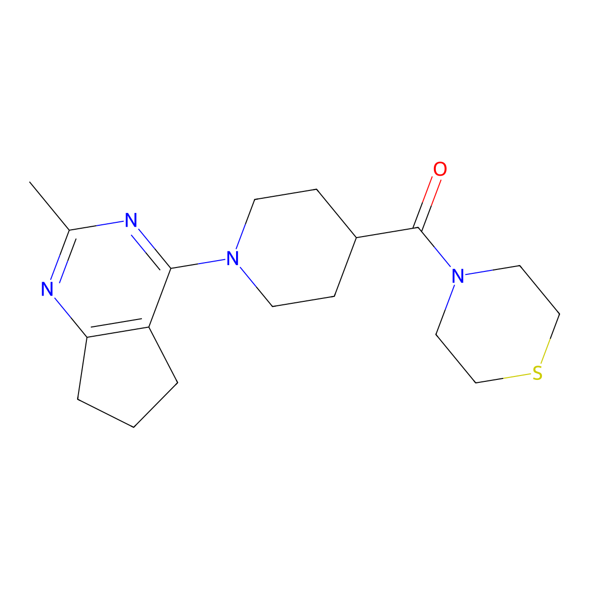 4-(1-{2-methyl-5H,6H,7H-cyclopenta[d]pyrimidin-4-yl}piperidine-4-carbonyl)thiomorpholine molecular structure, CAS 2877711-31-2