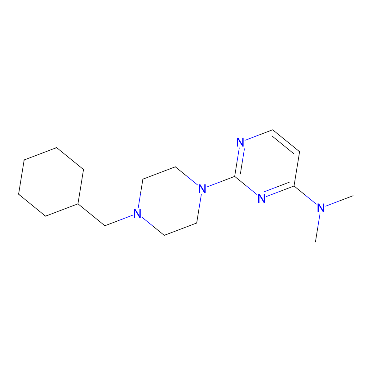 2-[4-(cyclohexylmethyl)piperazin-1-yl]-N,N-dimethylpyrimidin-4-amine molecular structure, CAS 2877711-32-3