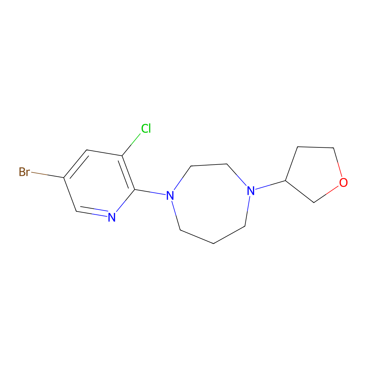 1-(5-Bromo-3-chloropyridin-2-yl)-4-(oxolan-3-yl)-1,4-diazepane molecular structure, CAS 2877711-36-7