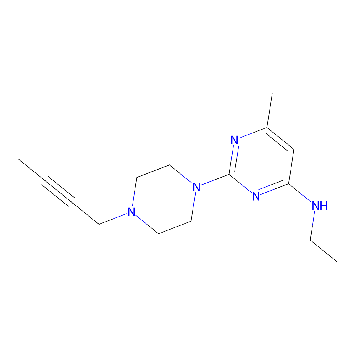 2-[4-(but-2-yn-1-yl)piperazin-1-yl]-N-ethyl-6-methylpyrimidin-4-amine molecular structure, CAS 2877711-38-9