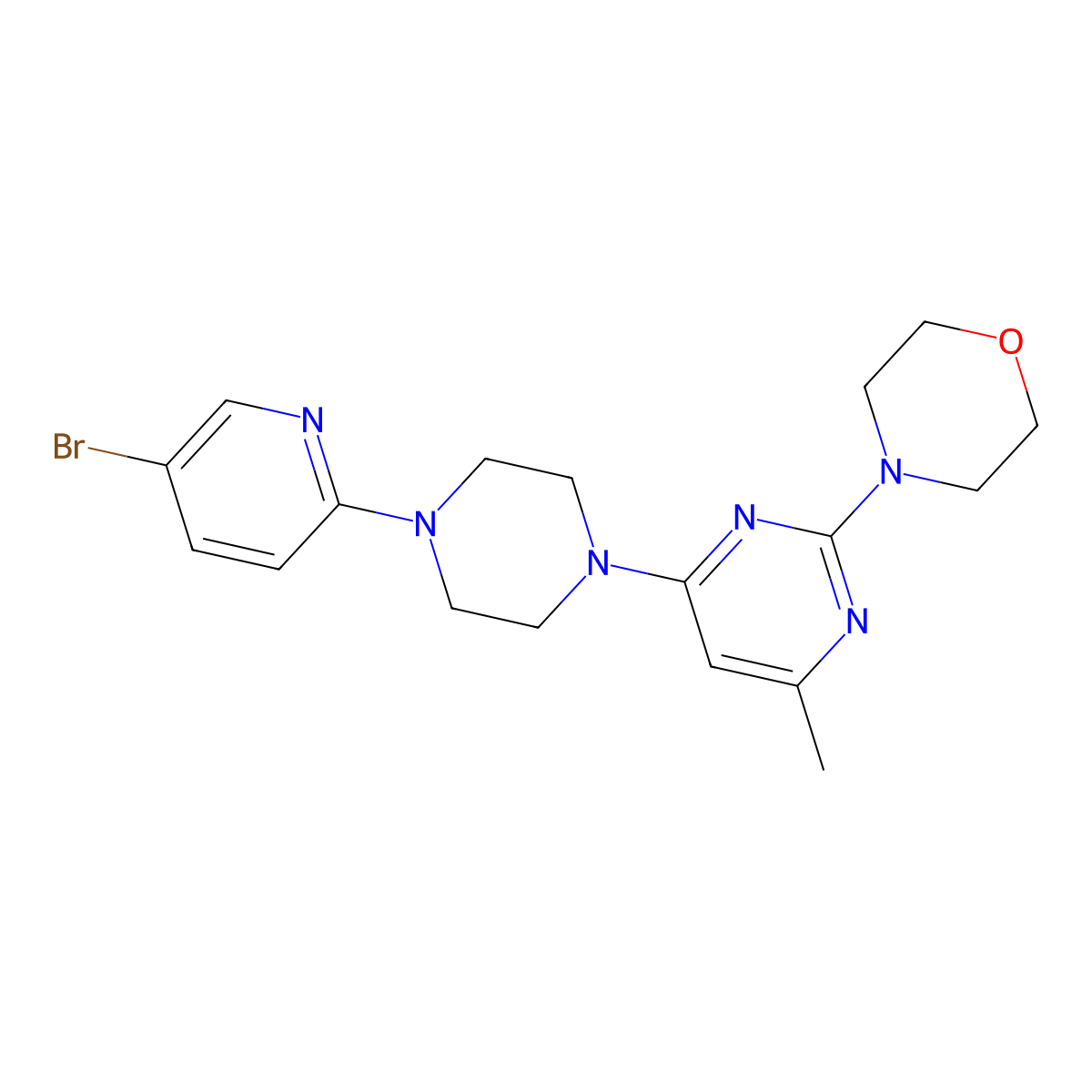 4-{4-[4-(5-Bromopyridin-2-yl)piperazin-1-yl]-6-methylpyrimidin-2-yl}morpholine molecular structure, CAS 2877711-43-6
