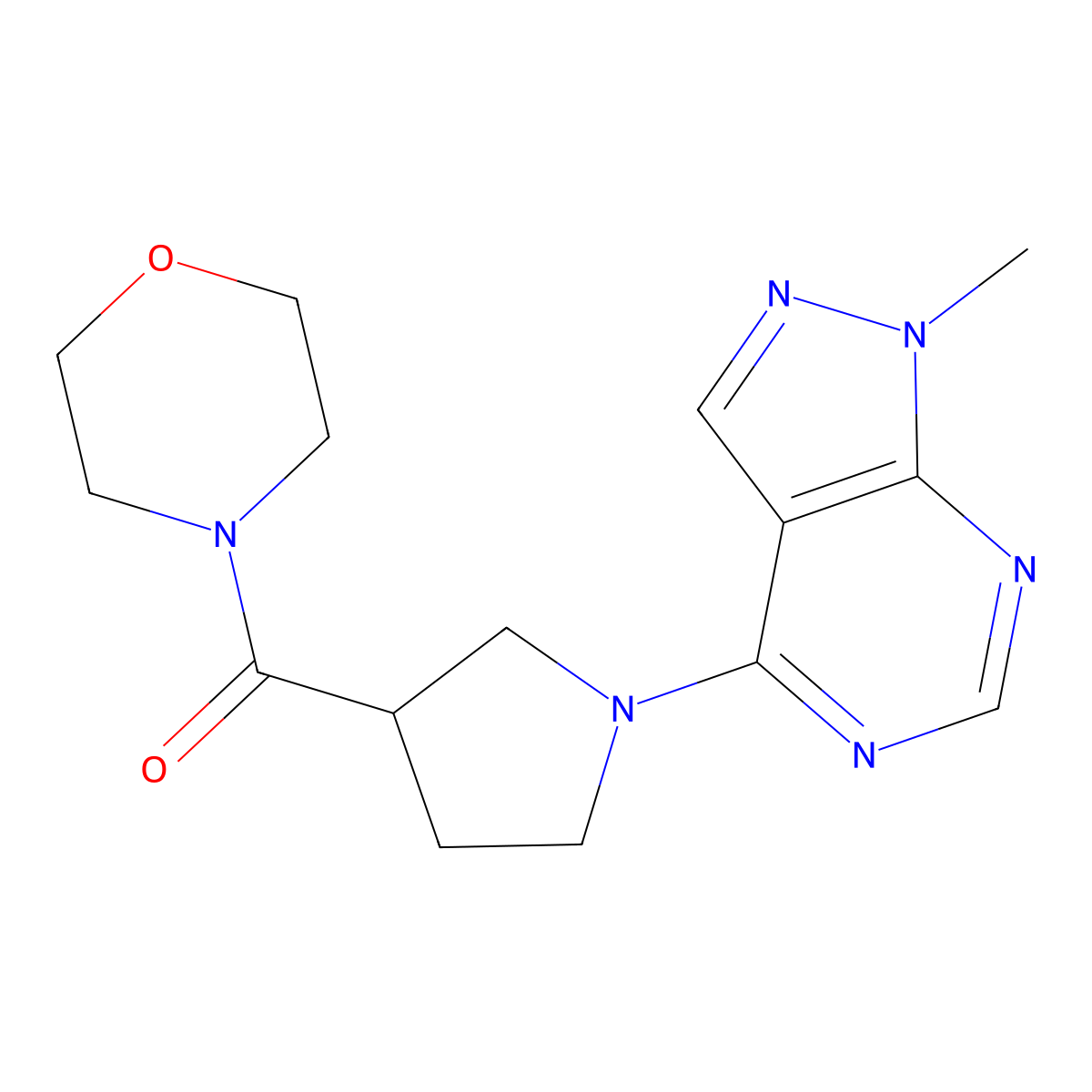 4-(1-{1-methyl-1H-pyrazolo[3,4-d]pyrimidin-4-yl}pyrrolidine-3-carbonyl)morpholine molecular structure, CAS 2877711-47-0