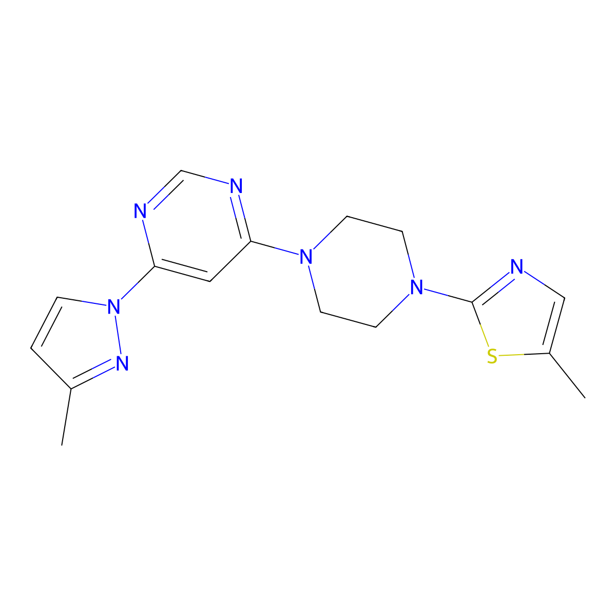 4-[4-(5-methyl-1,3-thiazol-2-yl)piperazin-1-yl]-6-(3-methyl-1H-pyrazol-1-yl)pyrimidine molecular structure, CAS 2877711-48-1