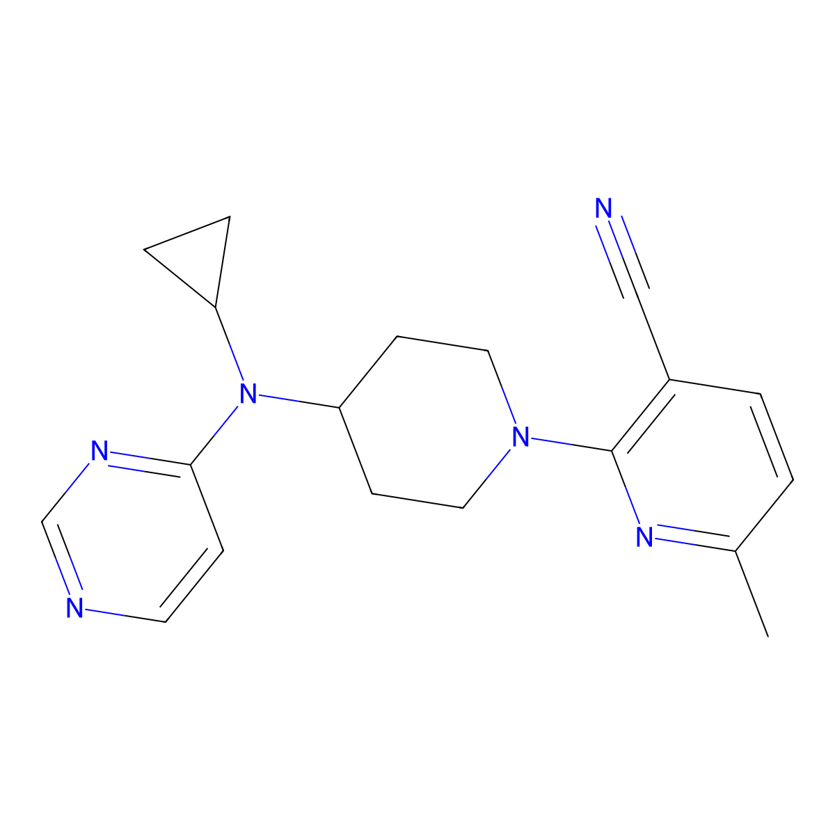2-{4-[Cyclopropyl(pyrimidin-4-yl)amino]piperidin-1-yl}-6-methylpyridine-3-carbonitrile molecular structure, CAS 2877711-49-2