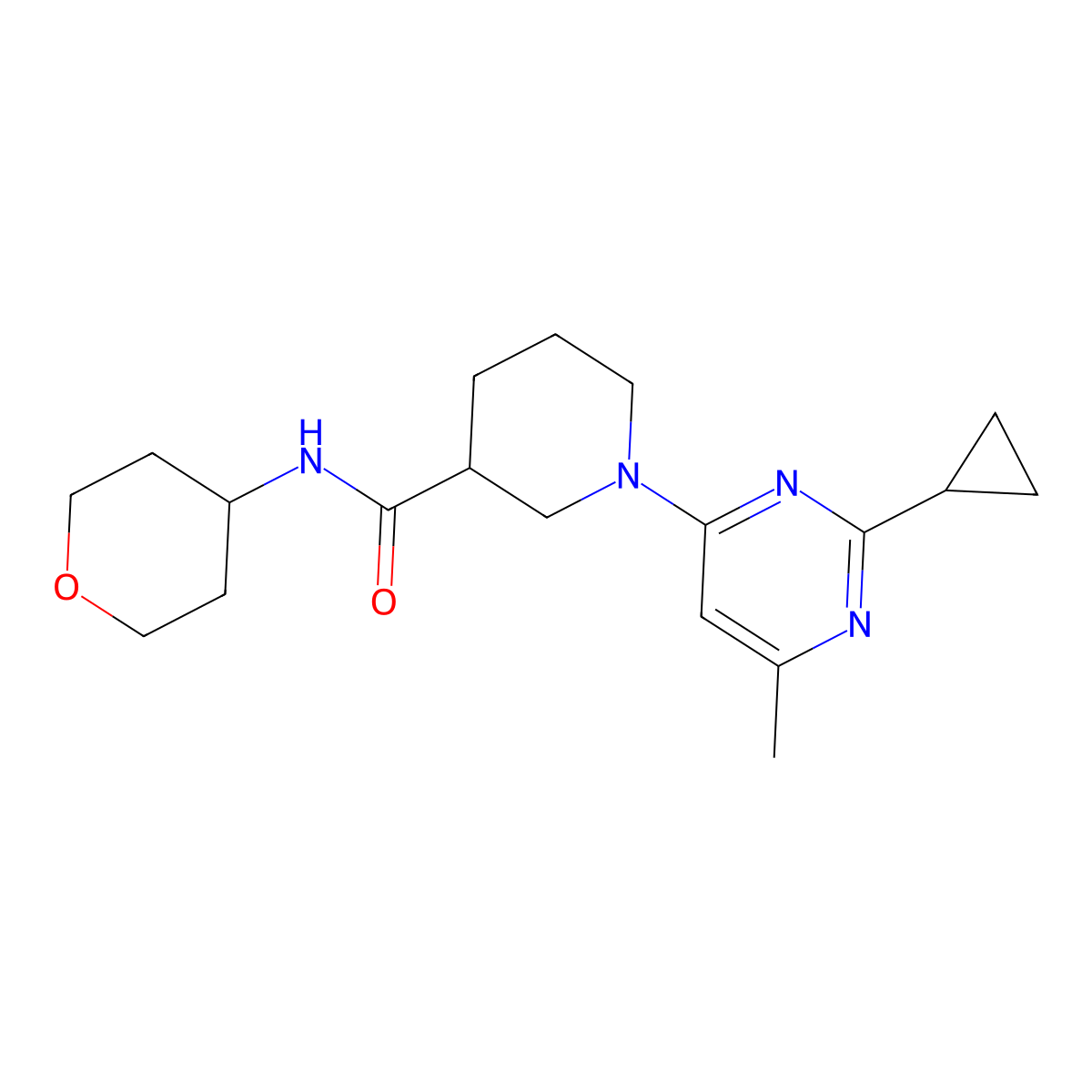1-(2-cyclopropyl-6-methylpyrimidin-4-yl)-N-(oxan-4-yl)piperidine-3-carboxamide molecular structure, CAS 2877711-51-6