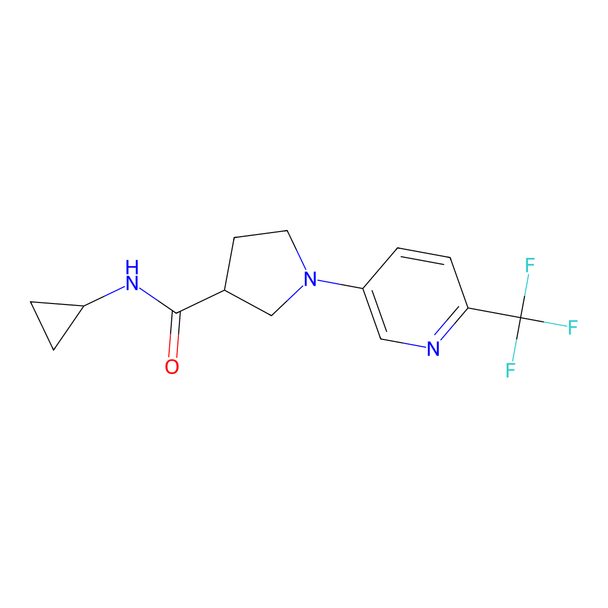 N-cyclopropyl-1-[6-(trifluoromethyl)pyridin-3-yl]pyrrolidine-3-carboxamide molecular structure, CAS 2877711-52-7