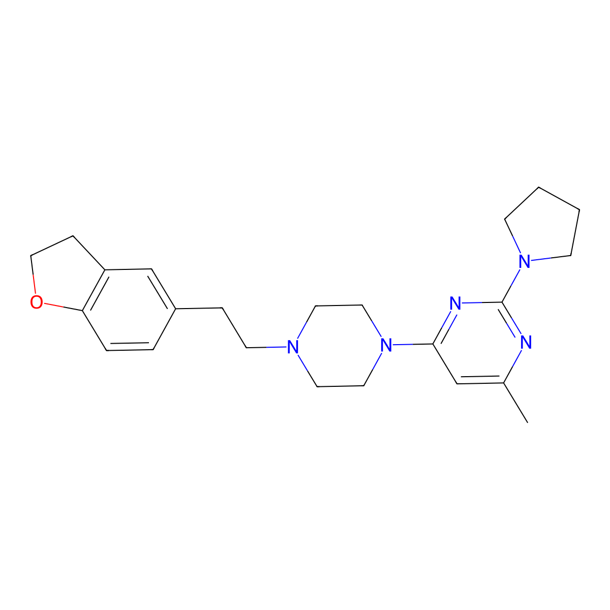 4-{4-[2-(2,3-Dihydro-1-benzofuran-5-yl)ethyl]piperazin-1-yl}-6-methyl-2-(pyrrolidin-1-yl)pyrimidine molecular structure, CAS 2877711-54-9