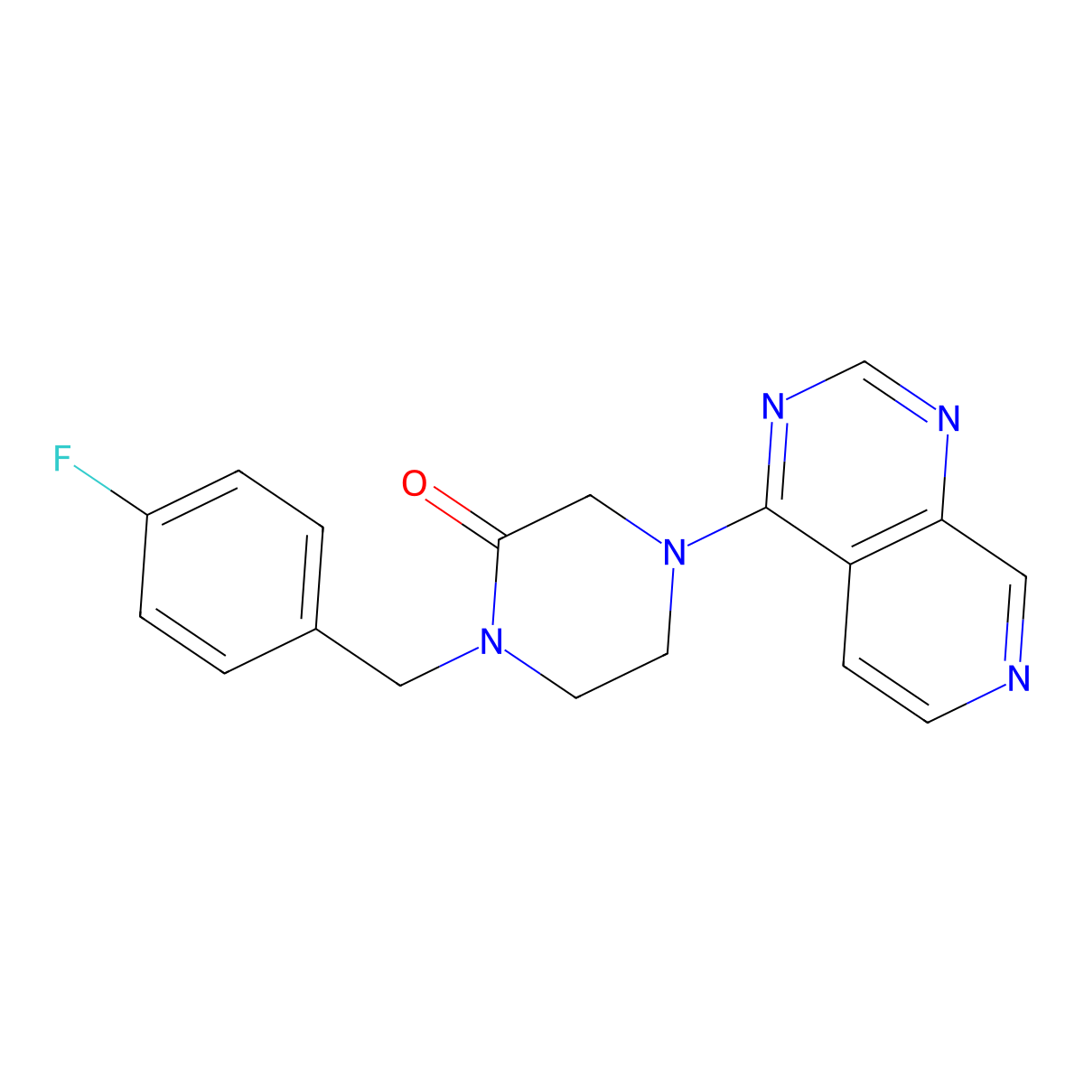 1-[(4-Fluorophenyl)methyl]-4-{pyrido[3,4-d]pyrimidin-4-yl}piperazin-2-one molecular structure, CAS 2877711-55-0