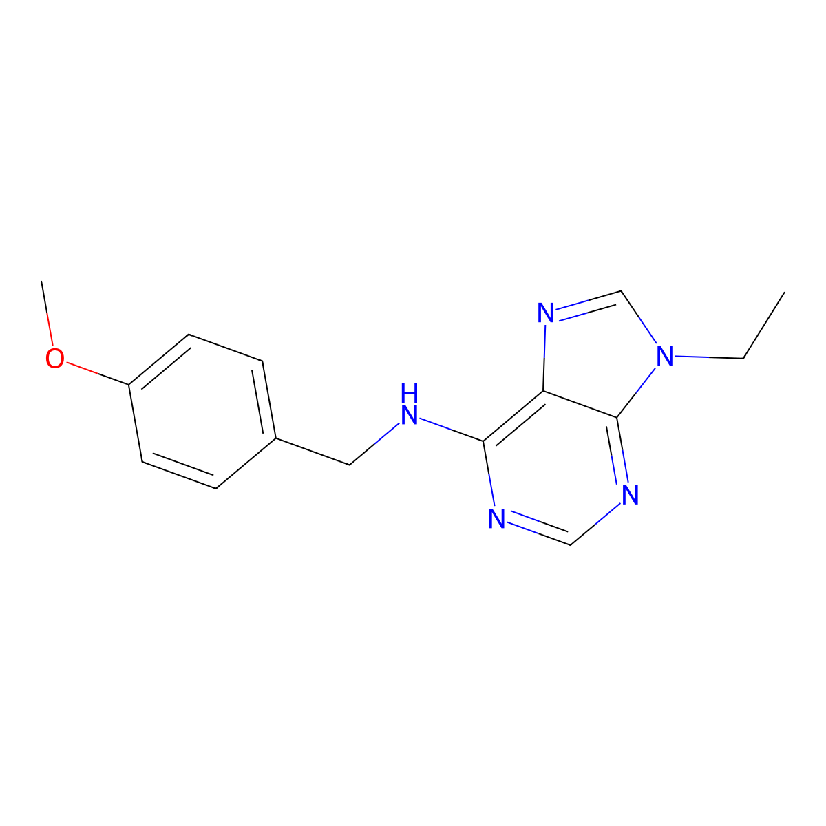 9-ethyl-N-[(4-methoxyphenyl)methyl]-9H-purin-6-amine molecular structure, CAS 2877711-57-2