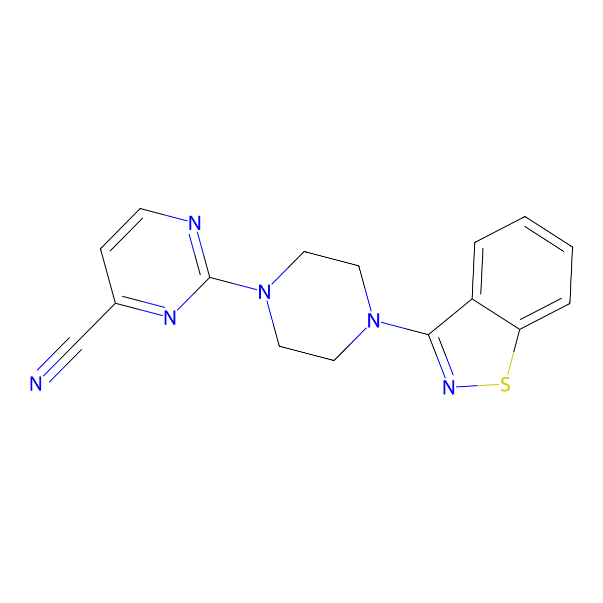 2-[4-(1,2-Benzothiazol-3-yl)piperazin-1-yl]pyrimidine-4-carbonitrile molecular structure, CAS 2877711-58-3