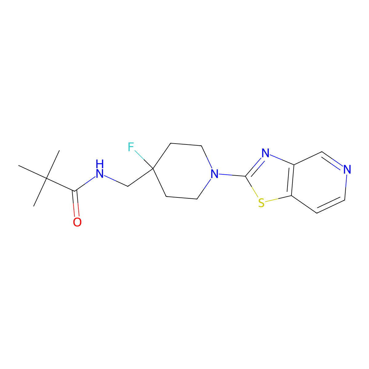 N-[(4-fluoro-1-{[1,3]thiazolo[4,5-c]pyridin-2-yl}piperidin-4-yl)methyl]-2,2-dimethylpropanamide molecular structure, CAS 2877711-60-7