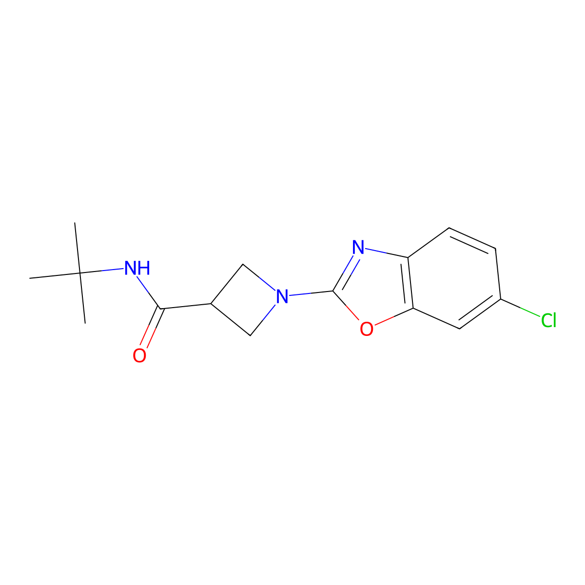 N-tert-butyl-1-(6-chloro-1,3-benzoxazol-2-yl)azetidine-3-carboxamide molecular structure, CAS 2877711-62-9